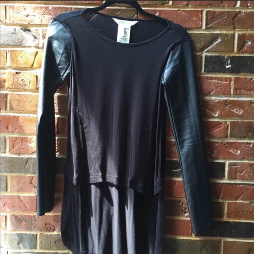 Xs BCBG high low faux leather sleeves top